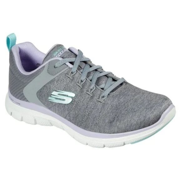 Skechers Women's Flex Appeal 4.0 Sneaker w Air Cooled Memory Foam(Gray/Lavender) - Picture 1 of 5